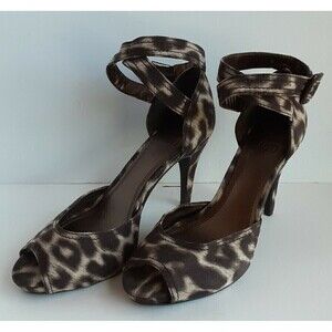 IMPO Brown/Beige "Terrie" Animal Print 4" Peep-Toe Heel Size 9M